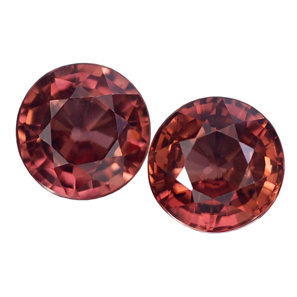 Ploy-thai 3.25CT STUNNNING AA Pair 6.8MM Round Orange Pink Zircon Natural