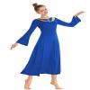 REXREII Womens Bell Sleeve V-Shaped Ruffle Worship Praise Dance Dress Bi Color Skirt Full Length Liturgical Lyrical Dancewear Royal Blue XXL view 4