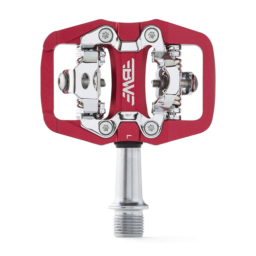 BW USA Rock Garden Flat Pedal - SPD Compatible Clipless MTB Bike Pedals - Red