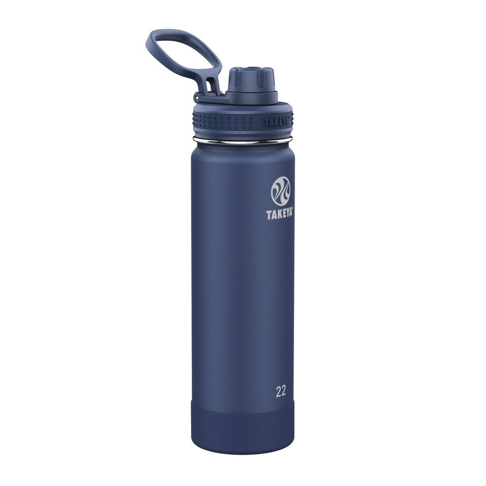 Takeya Actives Water Bottle with Spout Lid - Bottle with Double Stainless Steel Insulation - Dishwasher Safe & BPA-Free - Bottle with Spout Lid & Removable Bumper - 22 oz, Midnight Blue