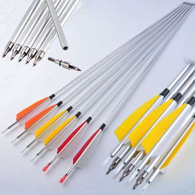 30inch Aluminum Arrows with Feather Spine 500 for Compound Bow & Recurve Bow & Longbow Archery Hunting Targeting (Red)