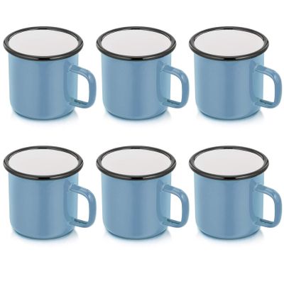 P&P CHEF Enamel Camping Coffee Mug Set of 6, Small Colored Mugs Cups for Family Gathering/Friend Party/Camping/Picnic/Fishing, Lightweight & Portable -12 Ounce, 350ML & Blue