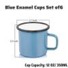 P&P CHEF Enamel Camping Coffee Mug Set of 6, Small Colored Mugs Cups for Family Gathering/Friend Party/Camping/Picnic/Fishing, Lightweight & Portable -12 Ounce, 350ML & Blue view 2