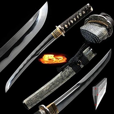 GLW Sword Tanto Sword Wakizashi Sword Folded Steel w T10 Steel Honsanmai Clay Tempered 100% Handmade Grinding Polishing Chinese Longquan Sword Sword Jian Sharp Blade Battle Ready