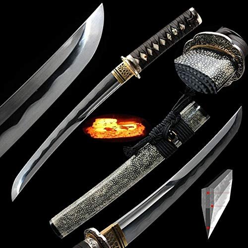 GLW Sword Tanto Sword Wakizashi Sword Folded Steel w T10 Steel Honsanmai Clay Tempered 100% Handmade Grinding Polishing Chinese Longquan Sword Sword Jian Sharp Blade Battle Ready
