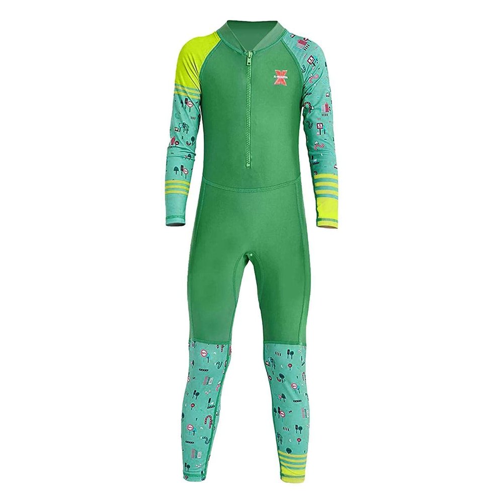 Kids Girls Swimsuit One Piece Water Sports UPF 50 Sun Protection Rash Guard Long Sleeves Front Zip Full Suit Thermal Wetsuit Swimwear for Swimming Diving Snorkeling Surfing Green 7-8 Years