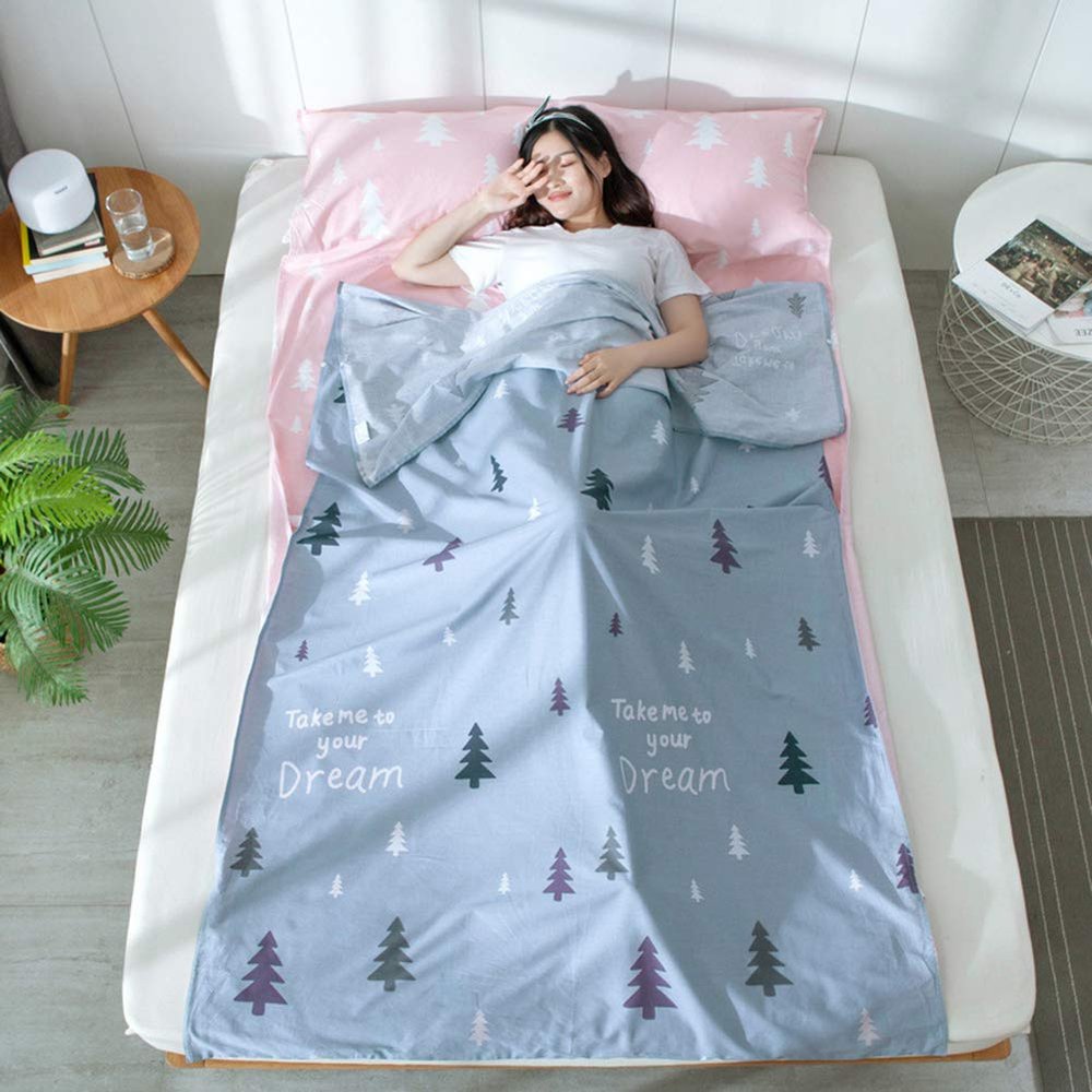 Sleeping Bag Liner Cotton Sleep Sacks Adults with Open Side Buckle Tear-Proof and Carrying Pouch, Camping Travel Sheets with Full Length Zipper,D,120x220cm(47x87)