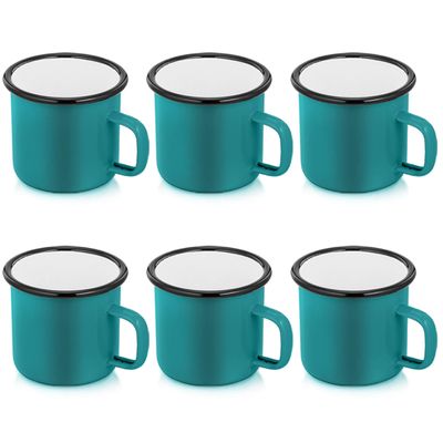 P&P CHEF Enamel Camping Coffee Mug Set of 6, Small Colored Mugs Cups for Family Gathering/Friend Party/Camping/Picnic/Fishing, Lightweight & Portable -12 Ounce, 350ML & Green