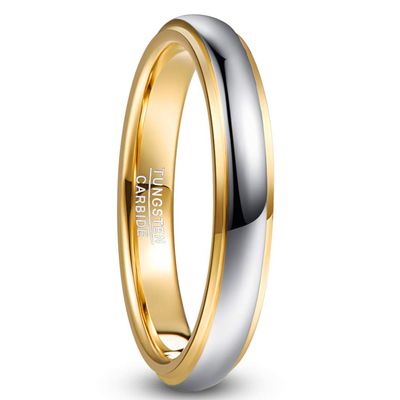 NUNCAD 4mm Rings for Men Women Two-Tone 14K Gold-Plated Tungsten Wedding Bands Silver-Plated Promise Ring Step Edges Size 8.5