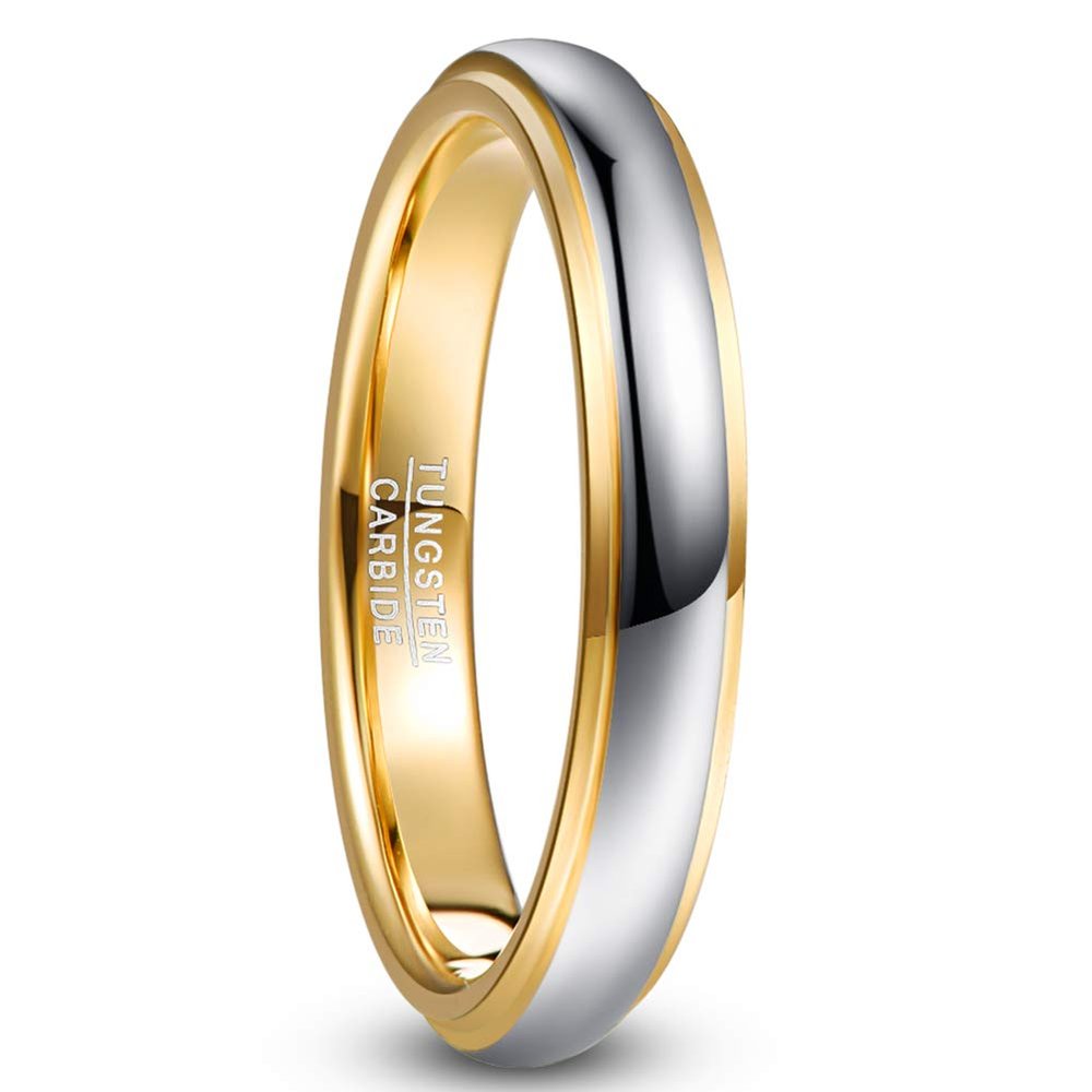 NUNCAD 4mm Rings for Men Women Two-Tone 14K Gold-Plated Tungsten Wedding Bands Silver-Plated Promise Ring Step Edges Size 8.5