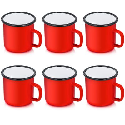 P&P CHEF Enamel Camping Coffee Mug Set of 6, Small Colored Mugs Cups for Family Gathering/Friend Party/Camping/Picnic/Fishing, Lightweight & Portable -12 Ounce, 350ML & Red