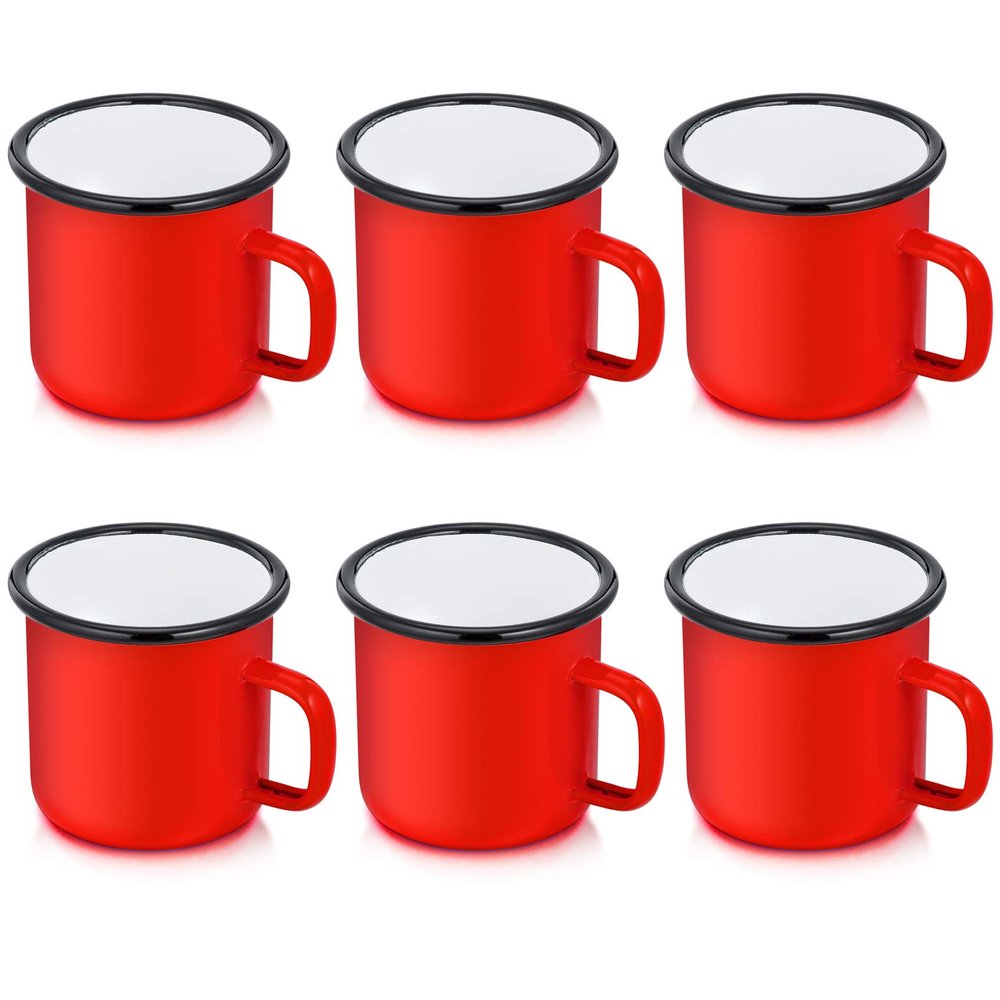 P&P CHEF Enamel Camping Coffee Mug Set of 6, Small Colored Mugs Cups for Family Gathering/Friend Party/Camping/Picnic/Fishing, Lightweight & Portable -12 Ounce, 350ML & Red