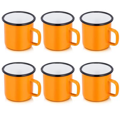 P&P CHEF Enamel Camping Coffee Mug Set of 6, Small Colored Mugs Cups for Family Gathering/Friend Party/Camping/Picnic/Fishing, Lightweight & Portable -12 Ounce, 350ML & Yellow