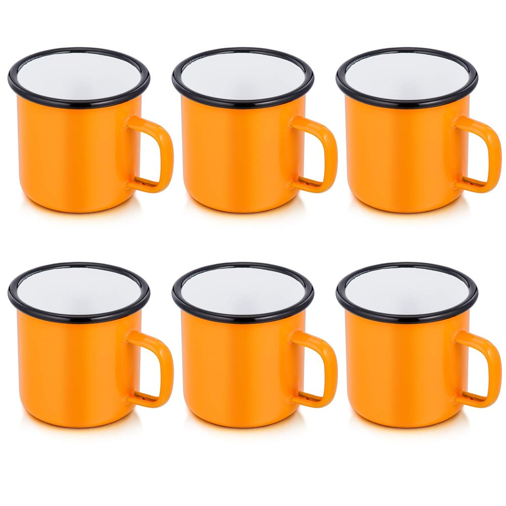 P&P CHEF Enamel Camping Coffee Mug Set of 6, Small Colored Mugs Cups for Family Gathering/Friend Party/Camping/Picnic/Fishing, Lightweight & Portable -12 Ounce, 350ML & Yellow