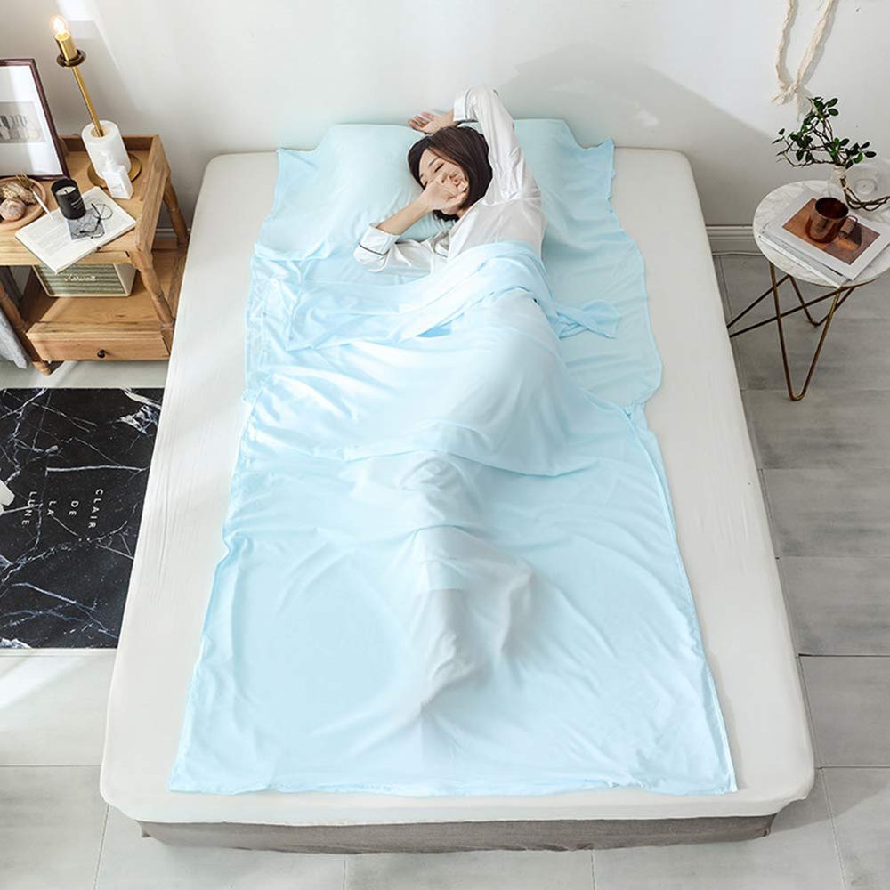 Cotton Sleeping Bag Liner Lightweight, Travel Sheet Sleep Sacks Adults with Open Side Buckle and Carrying Pouch for Hotels, Camping, Backpacking, Machine Washable,Blue,180 * 220cm(71x87)