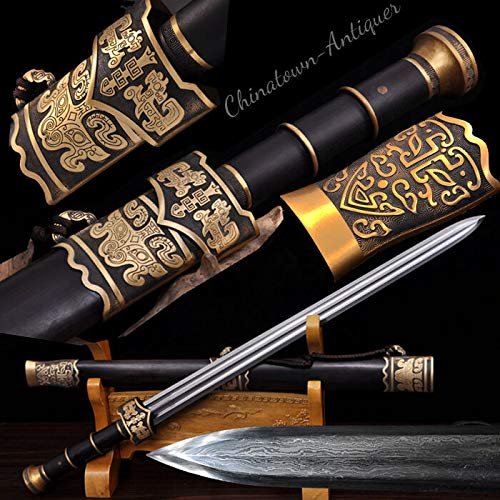 GLW Sword Sword Blade Sharp Goujian Broadsword Waist Knife Hand Folded Pattern Steel 100% Handmade Grinding Polishing Chinese Longquan Sword Sword Jian Sharp Blade Battle Ready