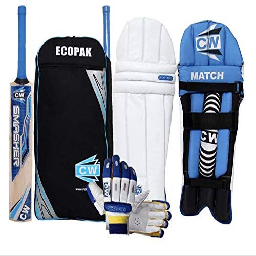 CW Smasher Cricket Set Genuine Kashmir Willow Bat Sports Gears Kit for All Age Cricket Protective Equipment Sports Kit for Boys & Youth Senior - Adult Cricket Kit with Bat Full for 14+& Abv Yr
