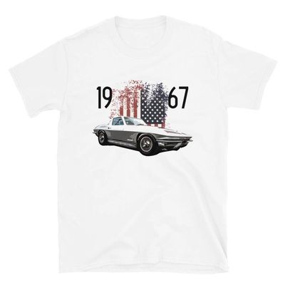 1967 Chevy 'Vette American Classic Car Men's Short Sleeve T-Shirt White, Fan Gift, Vintage, Retro, Racing