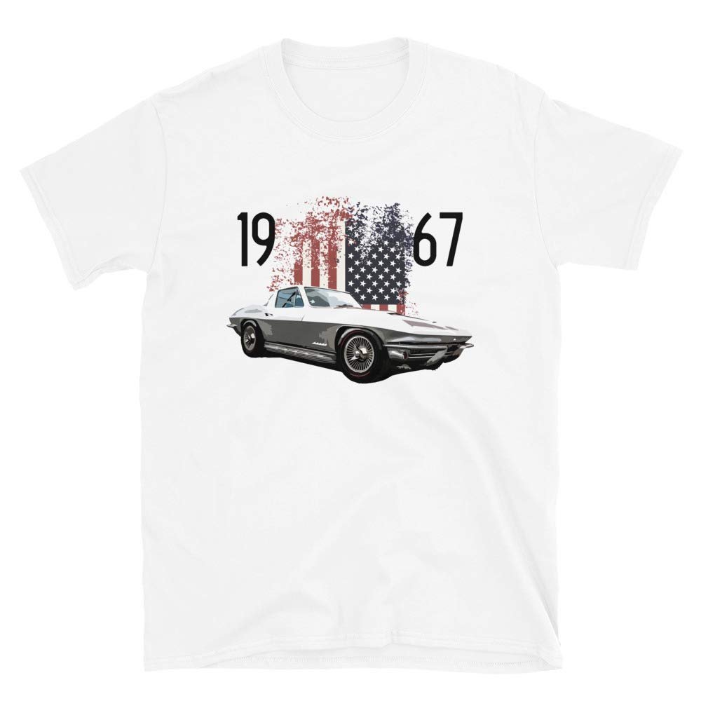 1967 Chevy 'Vette American Classic Car Men's Short Sleeve T-Shirt White, Fan Gift, Vintage, Retro, Racing