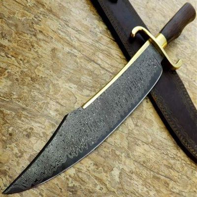 Handmade Damascus Crocodile Dundee Bowie knife, Hunting Bowie Knife With Sheath. Survival knife for men. Fixed Blade With Micarta Handle