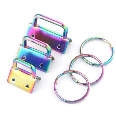20-32mm rainbow Key Fob Hardware with Key Rings Sets metal keychain hardware for webbing Wristlets Fabric Key Chain key rings Ribbon 10pcs (20mm)