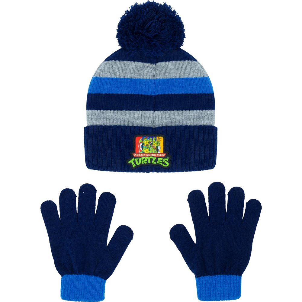 Teenage Mutant Ninja Turtles Beanie Hat and Gloves Set, TMNT Kids Cuff Winter Knit Cap and Mittens, Multi, One Size