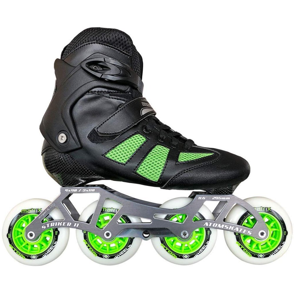 Atom Pro Fitness 4x90 Outdoor Inline Skate Package (Size 8 US, Green Wheels, Striker 4x90/3x110/11.6/295mm)