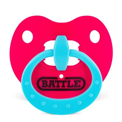 Battle Sports Binky Oxygen Football Mouthguard - Detachable Strap, Maximum Breathability, Works with Braces & No Boiling Required - Pink/Blue