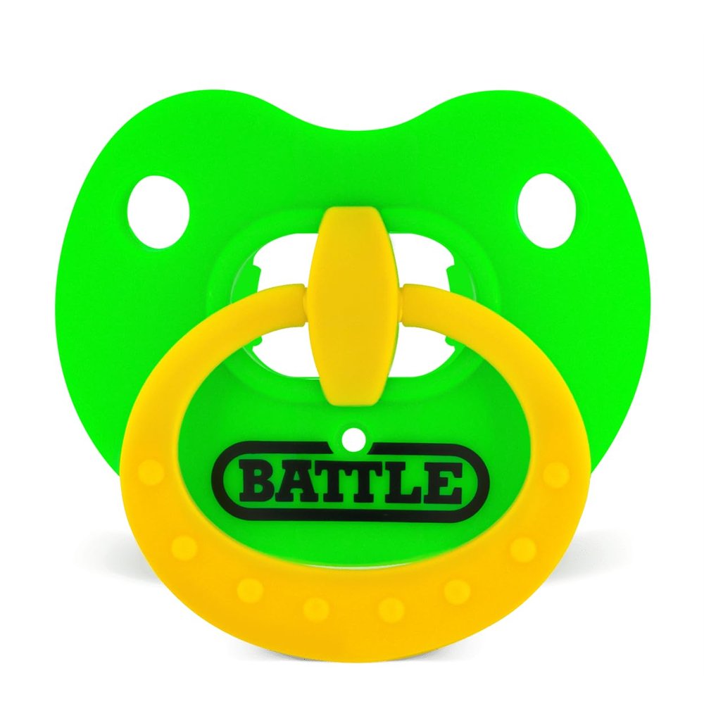 Battle Sports Binky Oxygen Football Mouthguard - Detachable Strap, Maximum Breathability, Works with Braces & No Boiling Required - Neon Green/Yellow