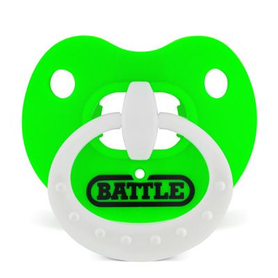 Battle Sports Binky Oxygen Football Mouthguard - Detachable Strap, Maximum Breathability, Works with Braces & No Boiling Required - Neon Green/White