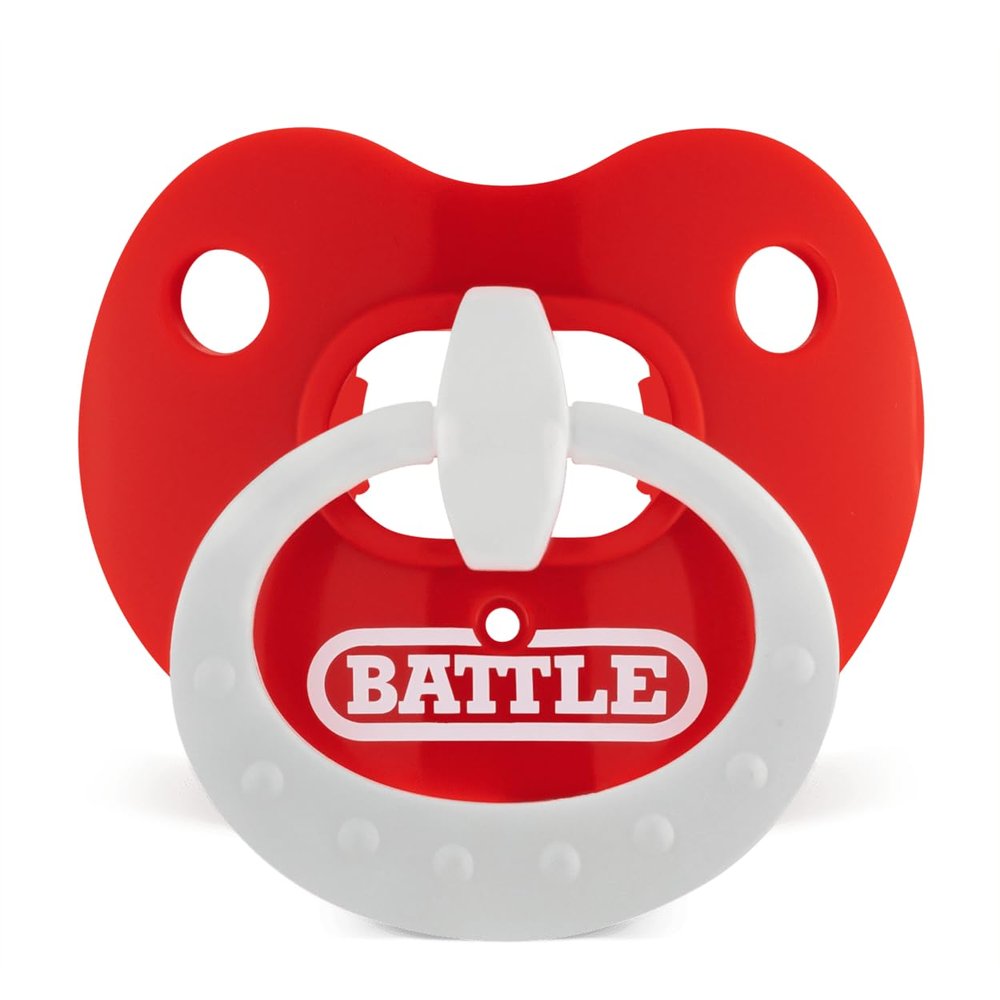 Battle Sports Binky Oxygen Football Mouthguard - Detachable Strap, Maximum Breathability, Works with Braces & No Boiling Required - Red/White