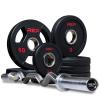 Rep Fitness 45lb Rubber Coated Olympic Plate Set and Hard Chrome EZ Curl Barbell view 1