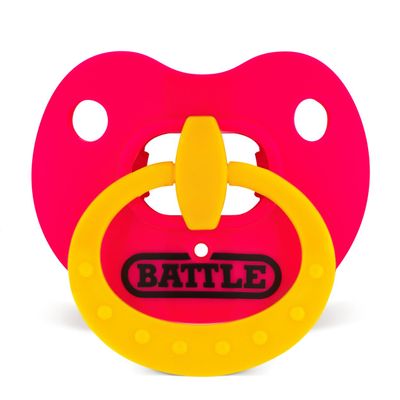 Battle Sports Binky Oxygen Football Mouthguard - Detachable Strap, Maximum Breathability, Works with Braces & No Boiling Required - Pink/Yellow