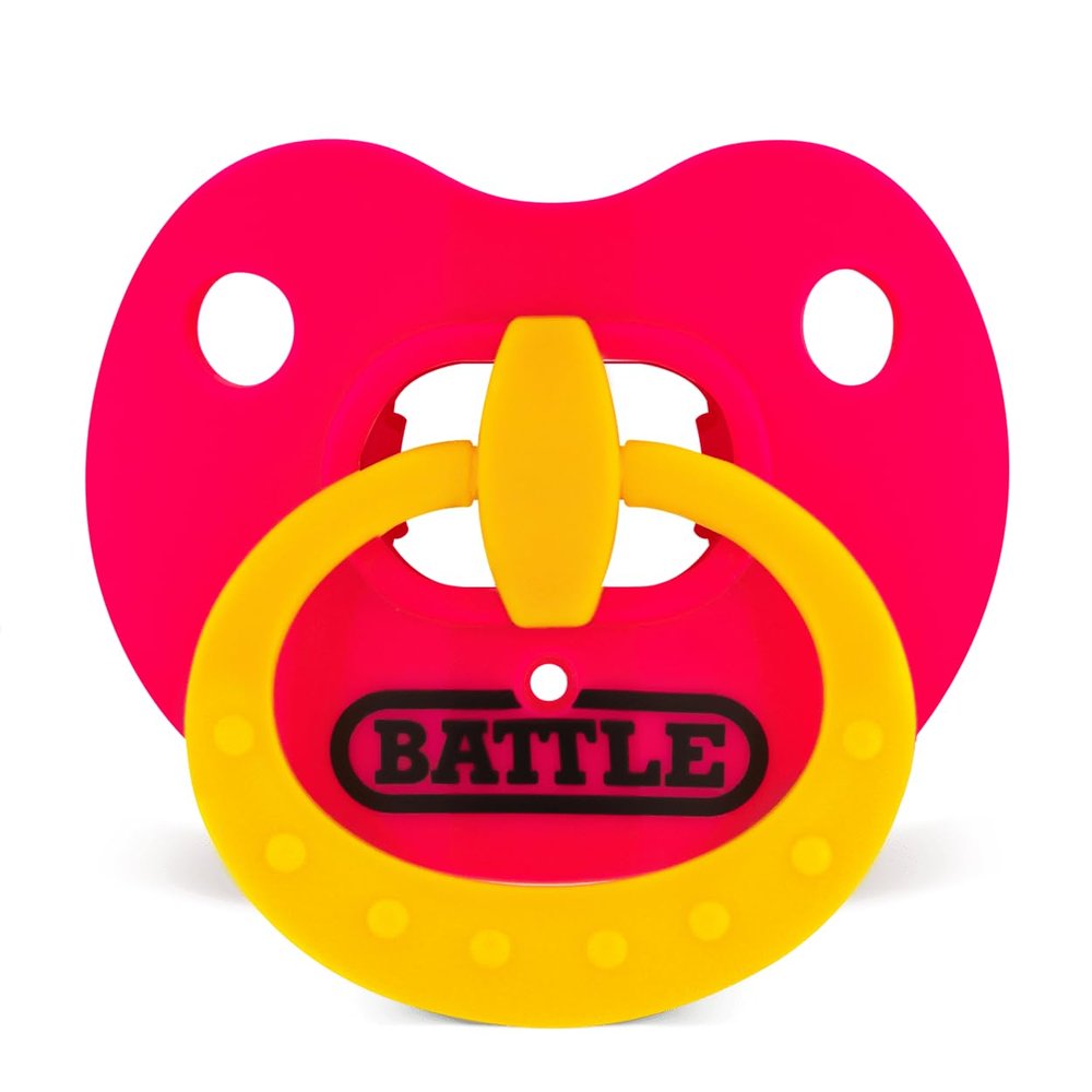 Battle Sports Binky Oxygen Football Mouthguard - Detachable Strap, Maximum Breathability, Works with Braces & No Boiling Required - Pink/Yellow