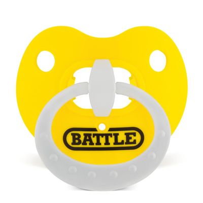 Battle Sports Binky Oxygen Football Mouthguard - Detachable Strap, Maximum Breathability, Works with Braces & No Boiling Required - Yellow/White