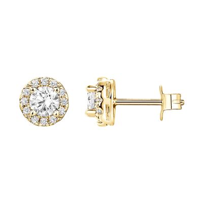 PAVOI CZ Halo Stud Earrings, 925 Silver, Yellow Gold, Size 6.35 Millimeters