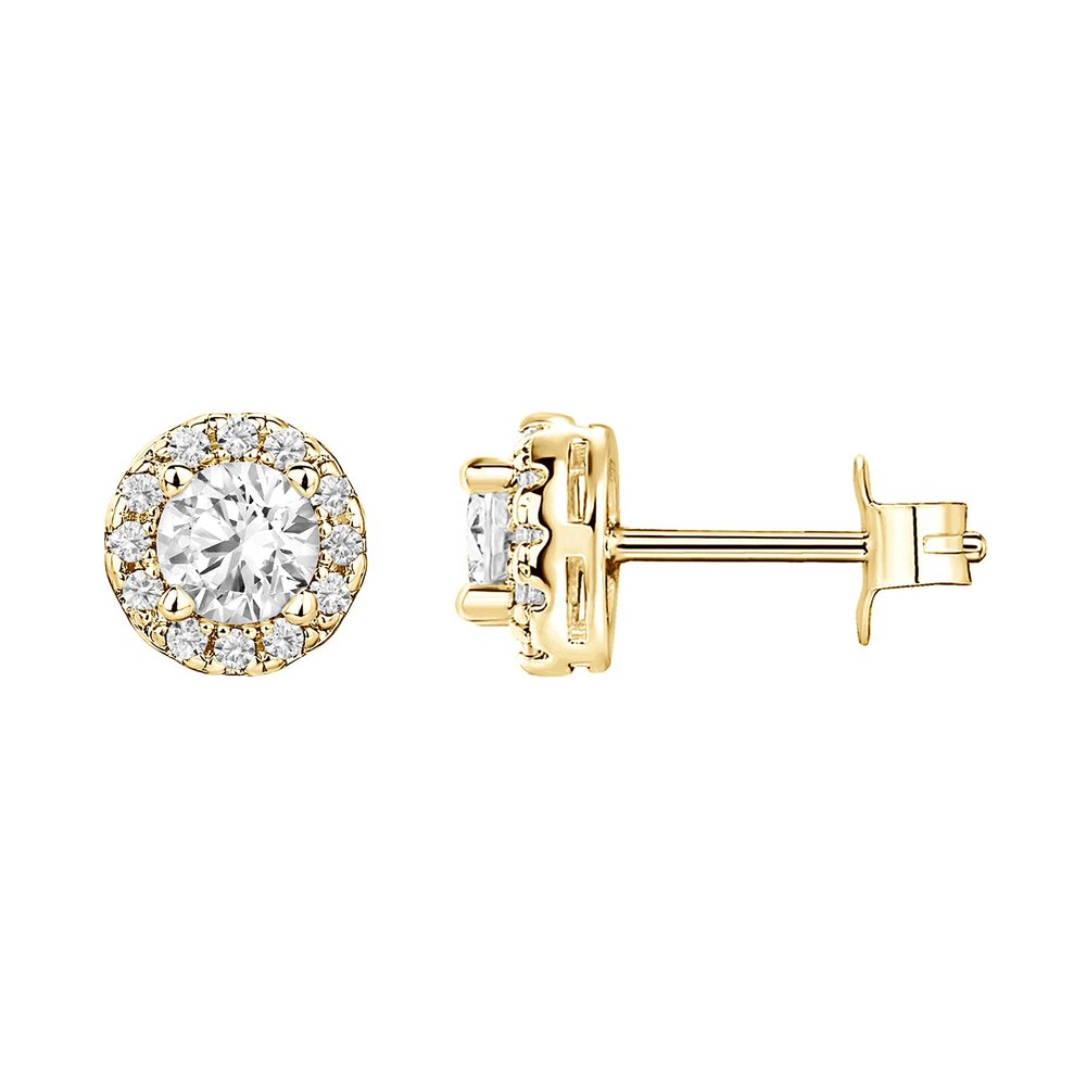 PAVOI CZ Halo Stud Earrings, 925 Silver, Yellow Gold, Size 6.35 Millimeters