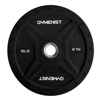 GYMENIST Bumper Plates is Made for 2 Inch Olympic Bars, Available from 10 LB up to 55 LB Premium Commercial Gym Quality Single (15-LB), Black