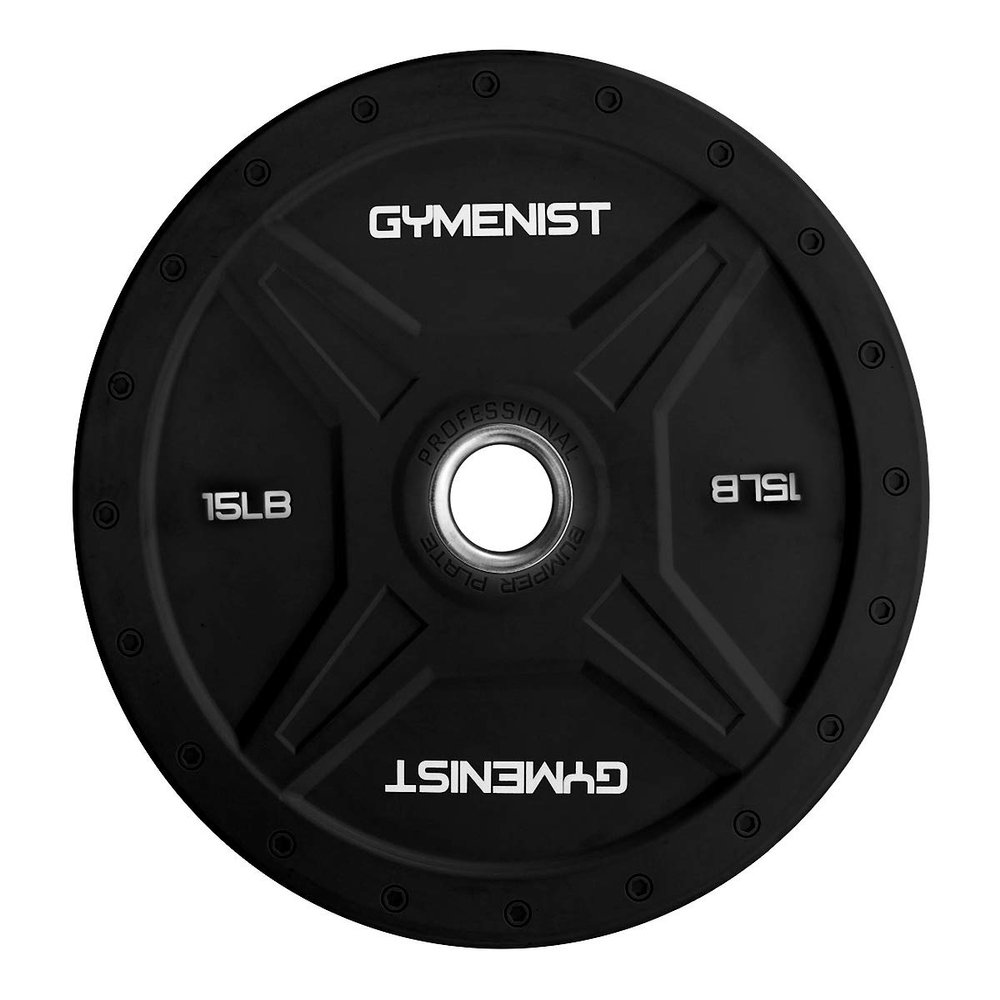 GYMENIST Bumper Plates is Made for 2 Inch Olympic Bars, Available from 10 LB up to 55 LB Premium Commercial Gym Quality Single (15-LB), Black