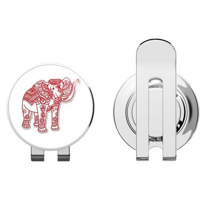 888 Graphics Elephant Henna Red Golf Hat Clip with Magnetic Ball Marker