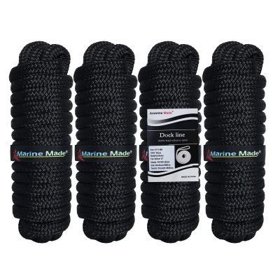 Amarine Made 1/2 X 15 Dock Lines, 4pcs Boat Dock Lines, 12 Eyelet Boat Ropes with Loop, Boat Rope Docking 968lbs Working Load, Nylon Dock Line with 4840lbs Strength, Boat Ropes for Docking, Black