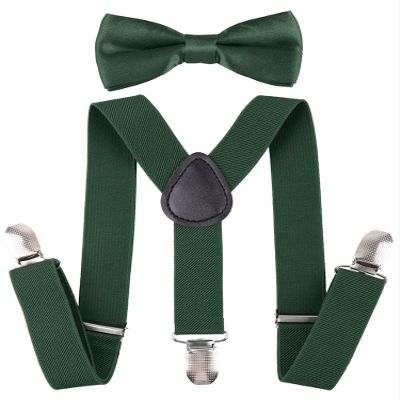 traderplus Men Elastic Suspenders and Bow Ties Set for Wedding, Formal Events (Green)