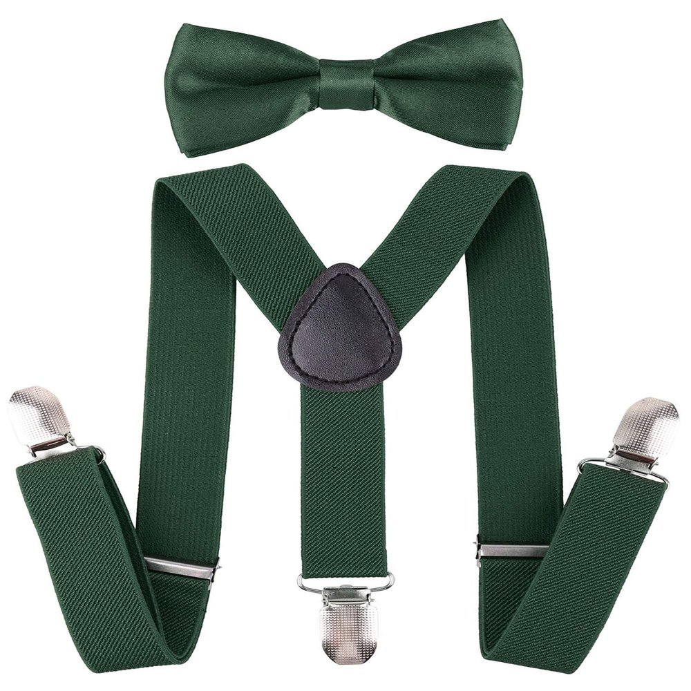 traderplus Men Elastic Suspenders and Bow Ties Set for Wedding, Formal Events (Green)