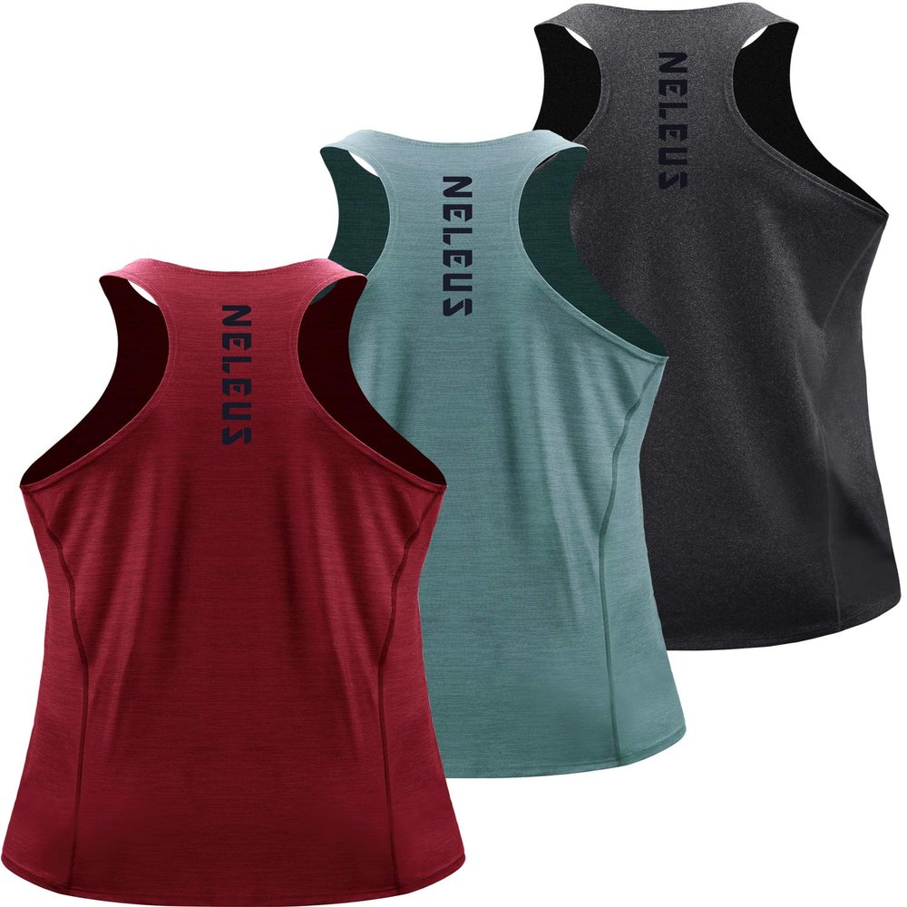 NELEUS Men's 3 Pack Running Tank Tops Dry Fit Muscle Athletic Workout Shirts,5069,Grey Black,Light Green,Red,US XL,EU 2XL