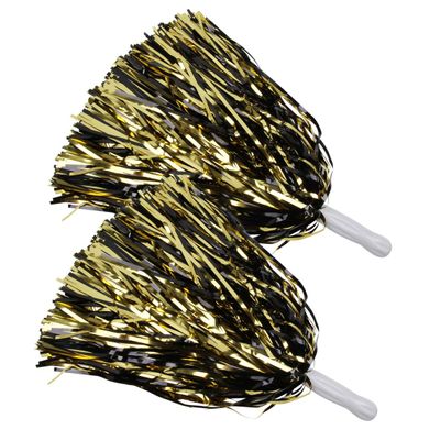 ICObuty Metallic Cheerleading Pom Poms Foil Fluffy 12 inch 2 Pack NO Sheddingfor Sport Squads Dance Hen Party Stage Performance Celebration (Gold/Black)