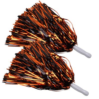 ICObuty Metallic Cheerleading Pom Poms Foil Fluffy 12 inch 2 Pack NO Sheddingfor Sport Squads Dance Hen Party Stage Performance Celebration (Orange/Black)