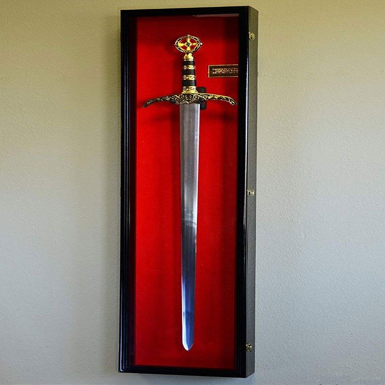flag connections Vertical Long Sword Display Case Cabinet Wall Rack Claymore Long Swords Medieval 54"