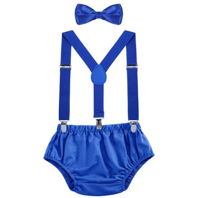 AWAYTR Baby Boys Cake Smash Outfit - First Birthday Party Suspenders Bow Tie Bloomers Set (Royal blue)