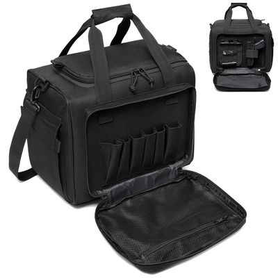 DBTAC Gun Range Bag Large | Tactical 4+ Pistol Shooting Range Duffle Bag for Handguns and Ammo with 2X Removable Hook & Loop Divider for DSLR | US Flag Patch + Universal Holster Included (Black)