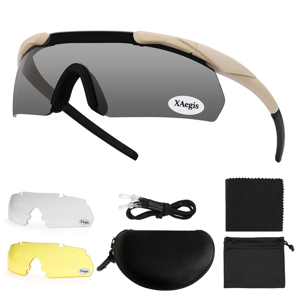 xaegistac Shooting Glasses Eye Protection for Shooting Range,Tactical Glasses with 3 Interchangeable Lens High Impact Eye Protection